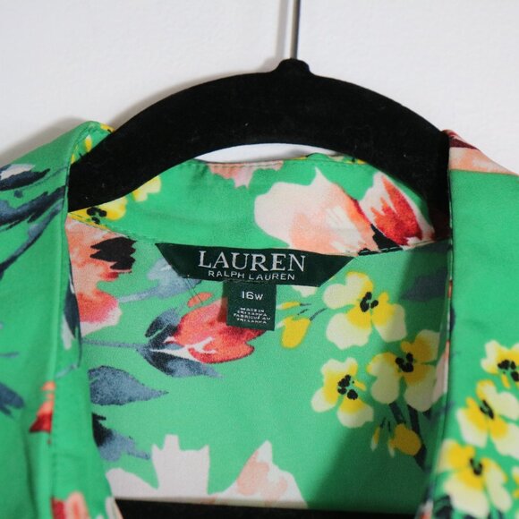 Lauren Ralph Lauren Green Floral Ruffle Tie Waist Midi Dress 16W Button Front - Picture 4 of 6